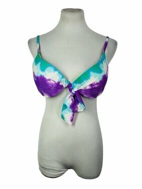 10/$25🦋 Bikini Bay Teal & Purple Tie-Dye Push Up Bikini Top - Size 36D